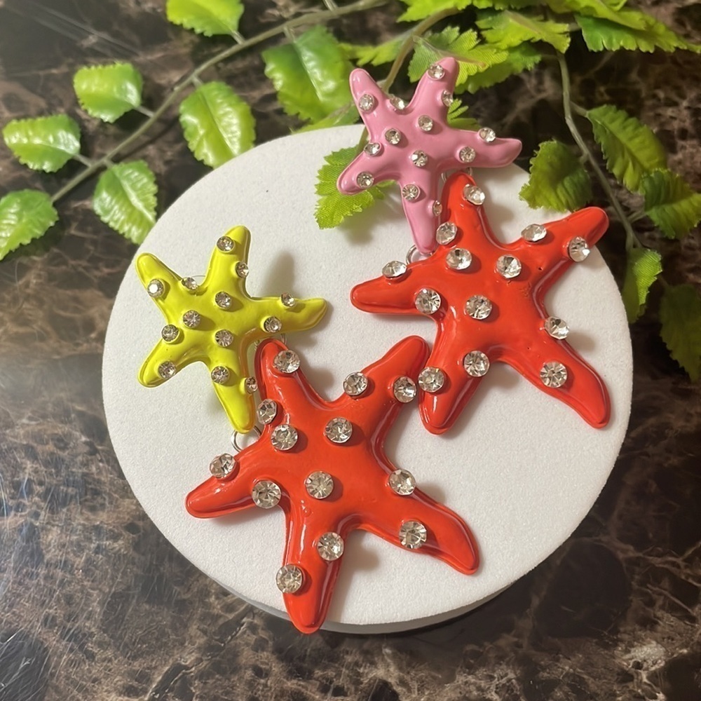 Starfish Rhinestone Drop Earrings - Picture 8 of 14